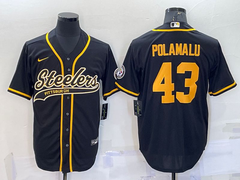 Men Pittsburgh Steelers #43 Polamalu Black yellow 2022 Nike Co branded NFL Jersey